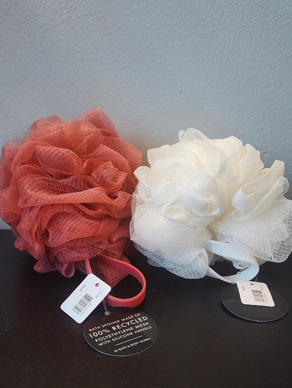 Bath & Body Works Coral and White Mesh Bath Poufs